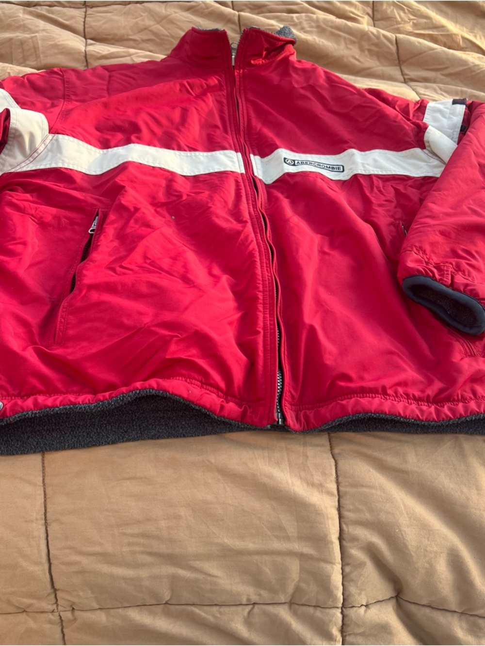 Abercrombie & Fitch Vintage 90s Y2K Red w/ White Stripe Bomber Jacket Size XL